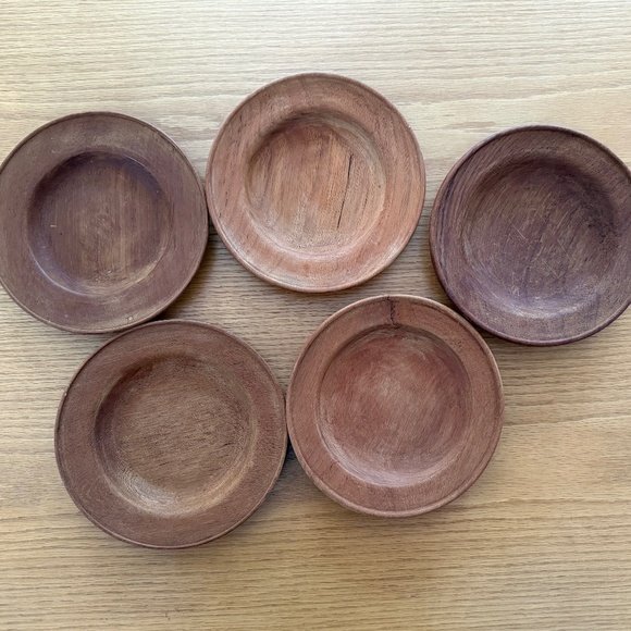 SET OF 5 VINTAGE SIDE PLATES IN TEAK WOOD - Picture 2 of 3